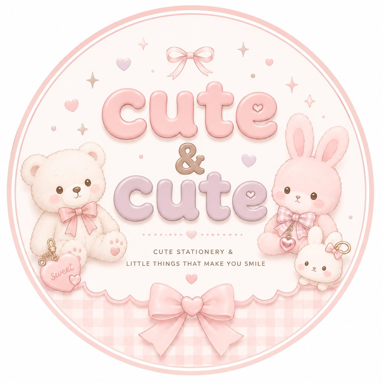 Cute & Cute Creations logo with teddy bear and bunny illustrations